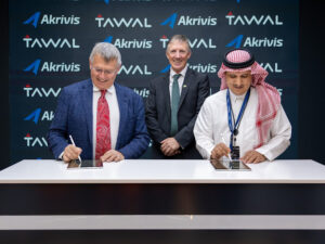 Aubrey Nuzum Akrivis and H.E. Gerry Cunningham, Ambassador of Ireland to the Kingdom of Saudi Arabia sign MOU for Precision Cooling Technology project with TAWAL